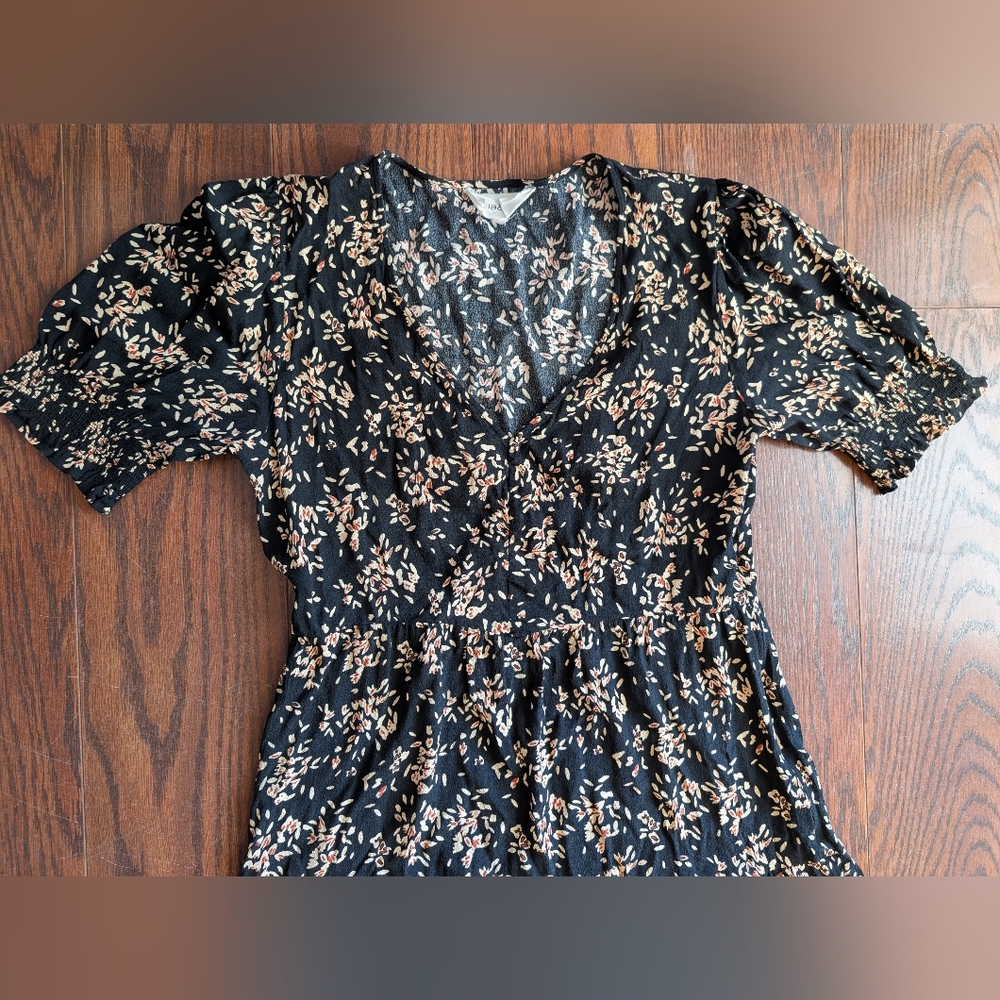 ba&sh Black Maxi Tier Long Dress Sz 2 Dark Moody Floral Boho Festival Cowgirl - Picture 3 of 5